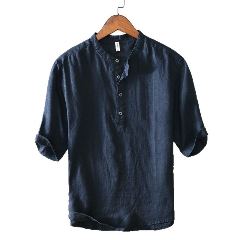 Chinese-style Springsummer New Mens Linen Short-sleeve Shirt - 图片 3