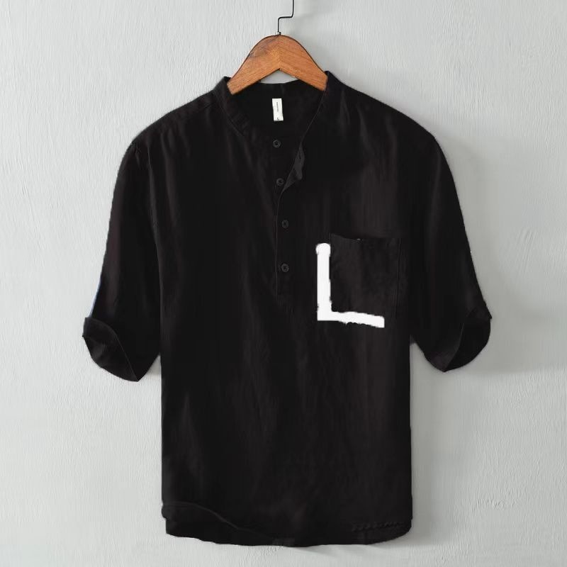 Chinese-style Springsummer New Mens Linen Short-sleeve Shirt - 图片 4