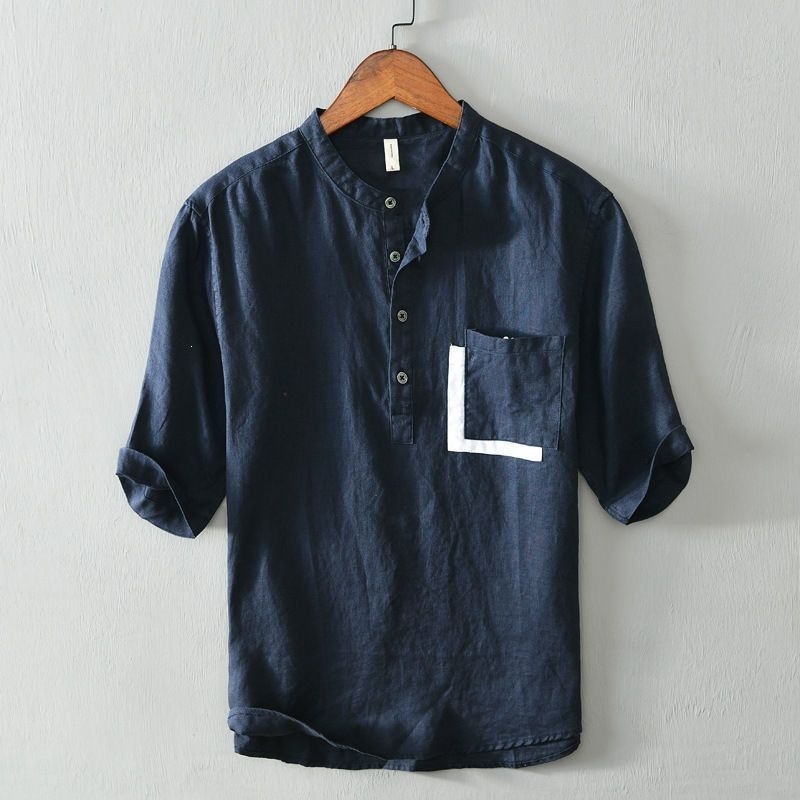 Chinese-style Springsummer New Mens Linen Short-sleeve Shirt - 图片 2