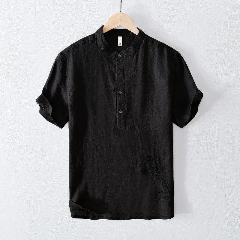Chinese-style Springsummer New Mens Linen Short-sleeve Shirt - 图片 5
