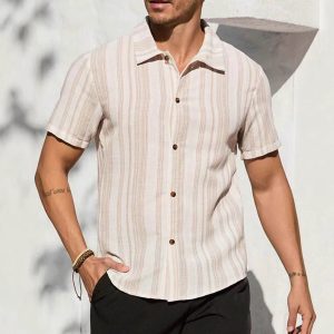 American-style Vintage Textured Striped Casual Short-sleeve Shirt